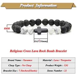 Xusamss Yoga Religious Cross Turquoise Bracelet Natural Stone Lava Rock Beads Oil Diffuser Bracelet,7 1/2 Wrist