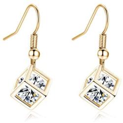 coadipress Mini Cube Earrings and Necklace Set for Women Girls Personalized Gold Silver Magic 3D Rubik Cube Crystal Zircon Dangle Drop Earrings Gift Jewelry