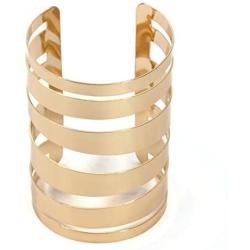 QTMY Alloy Metal Gold Hollow Hoop Open Cuff Wide Bracelet Bangle