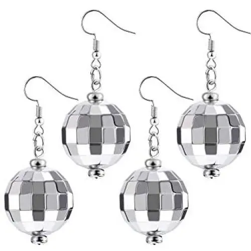 Tatuo 2 Pairs of Disco Ball Earrings 60s or 70s Silver Disco Ball Earrings for Women Tatuo 2 Pairs of Disco Ball Earrings 60s or 70s Silver Disco Ball Earrings for Women