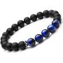 SEVENSTONE 2PCS Black Matte Onyx Prayer Beads Bracelet for Men Women Elastic Natural Stone