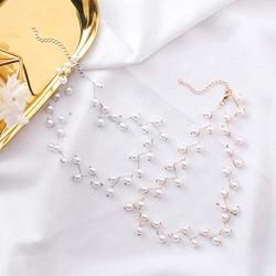 chenwei Pearl Necklace Golden Chain Female Tie Simple Short Necklace Female Neck Jewelry Collar Neck Strap Bridal Clavicle Jewelry Artificial Pearl Necklace Ladies Party