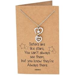 Quan Jewelry Infinity Heart and Stars Pendant Little and Big Sister Necklace, Birthday Gifts for Women with Inspirational Quote on Greeting Card