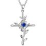 Blue Sapphire Necklace Birthday Gifts Mom Wife Love Rose Flower Necklace Hope Leaves Jewelry September Birthstone Sterling Silver
