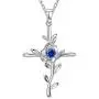 Blue Sapphire Necklace Birthday Gifts Mom Wife Love Rose Flower Necklace Hope Leaves Jewelry September Birthstone Sterling Silver