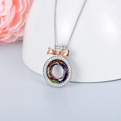 AOBOCO 925 Sterling Silver Sparkle Rhinestone Bowknot Necklace Crystal Bow-Knot Pendant, Austria Multicolor Crystals Jewelry Best Christmas Jewelry Gift for Mom Women Girls