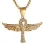Asalways Stainless Steel Gold-Plated Coptic Ankh Cross Necklace Ancient Egypt Cross Angel Wing Pendant Asalways Stainless Steel Gold-Plated Coptic Ankh Cross Necklace Ancient Egypt Cross Angel Wing Pendant