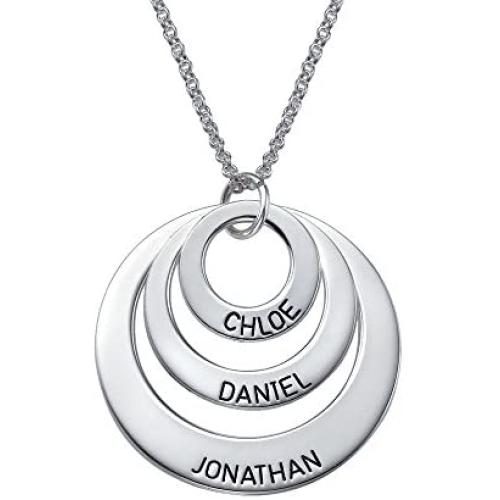 MyNameNecklace Personalized Engraved 3 Round Discs Circle Names Necklace - Mom Wife- Mother Day Jewelry Gift