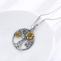 Sunflower Necklaces for Women 925 Sterling Silver Tree of Life Celtic Knot Pendant Necklace Jewelry Gifts for Grils Mom