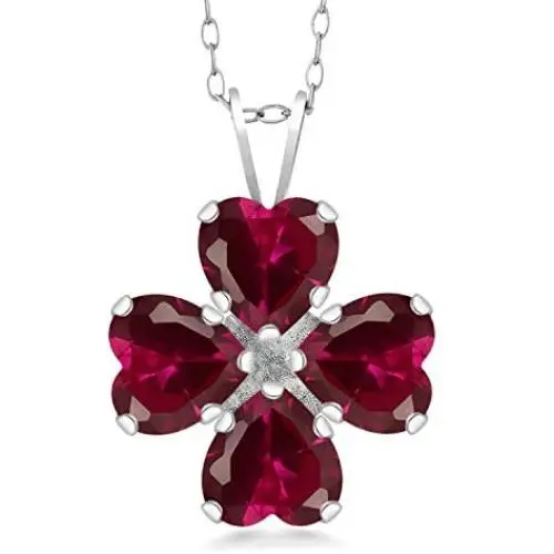 Gem Stone King 925 Sterling Silver Red Created Ruby Pendant Necklace For Women (3.84 Ct Heart Shape with 18 Inch Chain) Gem Stone King 925 Sterling Silver Red Created Ruby Pendant Necklace For Women (3.84 Ct Heart Shape with 18 Inch Chain)