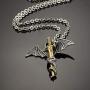 Fusamk Punk Animal Pendant Titanium Steel Sword Wing Dragon Necklace