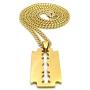 Shiny Jewelers USA Mens Hip Hop Polished Razor Blade Pendant 24'' Box Rope Cuban Chain Necklace