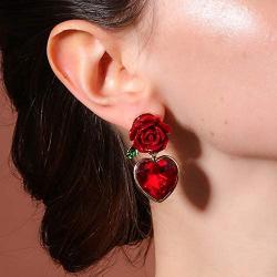 NORTHSTAR PEARLS AND JEWELRY: Red Color Rose and Heart Earrings, drop Hang Dangle Earrings.