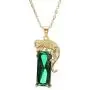 QEPOL Fashion 14K Gold Plated Green Crystal Leopard Pendant Necklace, Women Mens Hip Hop Punk Created Emerald Panther Necklace Jewelry Gifts