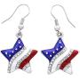 Patriotic Red White Blue American USA Flag Star and Heart Shape Dangle Drop Earrings 4th of July Independence Day Gift Silver Color Jewelry for Women Girls