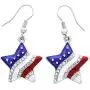 Patriotic Red White Blue American USA Flag Star and Heart Shape Dangle Drop Earrings 4th of July Independence Day Gift Silver Color Jewelry for Women Girls