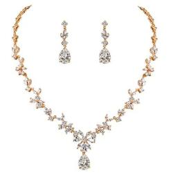 WeimanJewelry Women Cubic Zirconia Marquise Teardrop Bridal Necklace and Dangling Earring Jewelry Set for Wedding