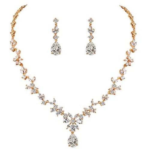 WeimanJewelry Women Cubic Zirconia Marquise Teardrop Bridal Necklace and Dangling Earring Jewelry Set for Wedding