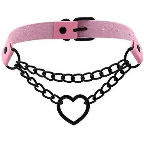 FM FM42 PU Simulated Leather Black-Tone/Silver-Tone Gothic Punk Heart Ring Cuban Curb Link Chain Adjustable Neckband Collar Choker (16 Colors) FM FM42 PU Simulated Leather Black-Tone/Silver-Tone Gothic Punk Heart Ring Cuban Curb Link Chain Adjustable Neckband Collar Choker (16 Colors)