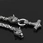 GuoShuang Men Stainless Steel Wolf Head Norse Viking Amulet Thor Mjolnir Necklace King Chain with Valknut Gift Bag