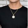Moca Jewelry Iced Out Jiugongge Retro Square Pendant Necklace 18K Gold Plated Bling CZ Simulated Diamond Hip Hop Rapper Chain Necklace for Men Women