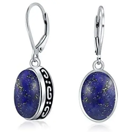 Boho Bali Indonesian Style Oval Leverback Drop Dangle Earrings For Women 925 Sterling Silver Semi Precious gemstone Birthstone Colors Boho Bali Indonesian Style Oval Leverback Drop Dangle Earrings For Women 925 Sterling Silver Semi Precious gemstone Birthstone Colors