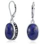 Boho Bali Indonesian Style Oval Leverback Drop Dangle Earrings For Women 925 Sterling Silver Semi Precious gemstone Birthstone Colors