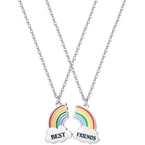 2 Pcs Rainbow Cloud Pendant Necklaces BFF Friendship Jewelry Gifts for Girls