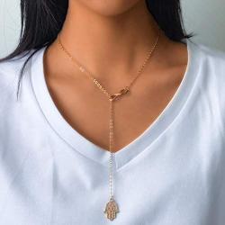 Avanlin Vintage Hamsa Infinity Necklace Gold Hand of Fatima Pendant Necklaces Y Drop Lariat Chain Jewelry for Women and Girls