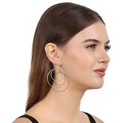 SolidSilver - Sterling Silver CZ Accent Double Hoop in Hoop Dangle Earrings | Round or Square