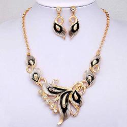 HAPPYLE Austrian Crystal Enamel Jewelry Sets Women Flower Jewelry Sets Chain Necklace Earrings Sets