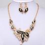 HAPPYLE Austrian Crystal Enamel Jewelry Sets Women Flower Jewelry Sets Chain Necklace Earrings Sets