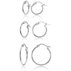 Sterling Silver Small High Polished Round Thin Lightweight Unisex Click-Top Hoop Earrings, Choose a Size & Metal