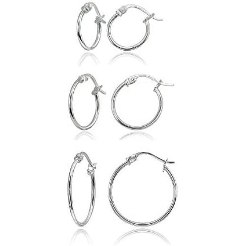 Sterling Silver Small High Polished Round Thin Lightweight Unisex Click-Top Hoop Earrings, Choose a Size & Metal