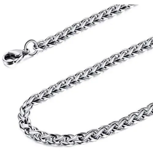MOWOM Silver Color Cuban Link Chain Necklace Water Resistant Mens Stainless Steel Necklace for Women Men Boys Girls Kids Thin Wheat Necklace Chain with Gift Bag (4mm Wide, 14-40 Inches Long)