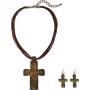 M&F Western Womens Multi Leather w/Large Patina Cross Necklace/Earrings Set