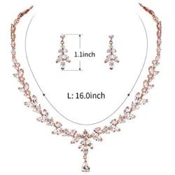 WeimanJewelry Silver/Gold/Rose Gold Plated Women Cubic Zirconia Round CZ Marquise Teardrop Bridal Necklace and Drop Earring Set for Bride Wedding
