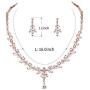 WeimanJewelry Silver/Gold/Rose Gold Plated Women Cubic Zirconia Round CZ Marquise Teardrop Bridal Necklace and Drop Earring Set for Bride Wedding