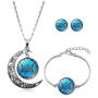 BELUCKIN Triple Moon Goddess Pendant Necklace Earring Beacelet Set Pentacle Wiccan Jewelry for Women