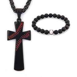 GUNGNEER Cross Baseball Necklace Stainless Steel Keel Chain Athletes Inspiration Strength Jewelry Gift Men Women