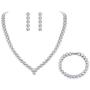 BriLove Womens Wedding Bridal Cubic Zirconia Multi Round Cut Bezel Set Collar Necklace Tennis Bracelet Dangle Earrings Set Clear Silver-Tone