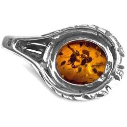 Amber by Graciana. Sterling Silver Amber Oval Pendant Chain Necklace 18 Inches