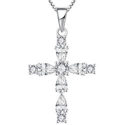 YL Gemstone Cross Necklace 925 Sterling Silver Created Sapphire/Ruby/Emerald/Amethyst Religious Pendant 18K White Gold Jewelry