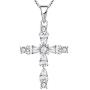 YL Gemstone Cross Necklace 925 Sterling Silver Created Sapphire/Ruby/Emerald/Amethyst Religious Pendant 18K White Gold Jewelry