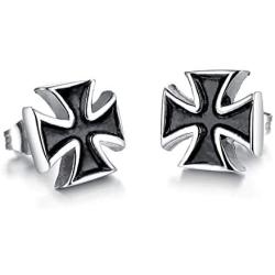 Mens Stainless Steel Retro Maltese Cross Stud Earrings Hypoallergenic Jerusalem Crusader Knights Templar Maltese Cross Pierced Post Stud Earrings For Men Religious Jewelry Gift For Man