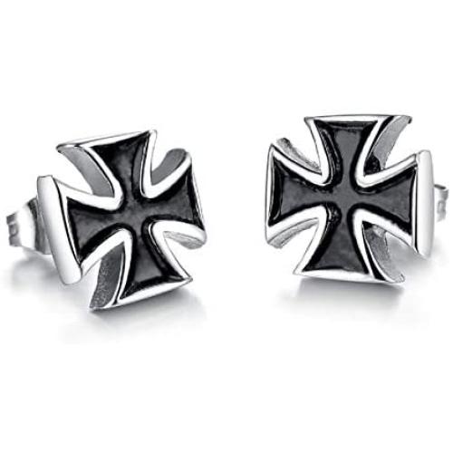 Mens Stainless Steel Retro Maltese Cross Stud Earrings Hypoallergenic Jerusalem Crusader Knights Templar Maltese Cross Pierced Post Stud Earrings For Men Religious Jewelry Gift For Man