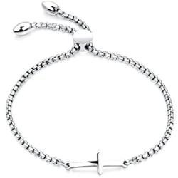 TOMLEE 316L Stainless Steel Sideways Cross Bracelet Rose Gold Silver Plated Charm Adjustable Link Chain Friendship Jewelry