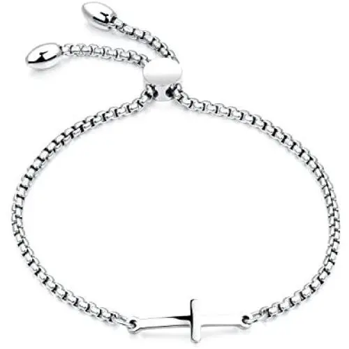 TOMLEE 316L Stainless Steel Sideways Cross Bracelet Rose Gold Silver Plated Charm Adjustable Link Chain Friendship Jewelry TOMLEE 316L Stainless Steel Sideways Cross Bracelet Rose Gold Silver Plated Charm Adjustable Link Chain Friendship Jewelry