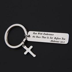 MAOFAED Religious Jewelry Bible Verse Keychain Run with Endurance The Race That is Set Before You Hebrews 12:1 Scripture Keychain