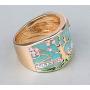 N-A Lucky Flower Tree Rings Gold Pink Opal Green Enamel Wide Ring for Woman Party Crystal Vintage Jewelry